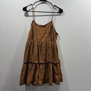 Urban Outfitter Hanna Rayon Tiered Scallop Babydoll Mini Dress Leopard Small EUC